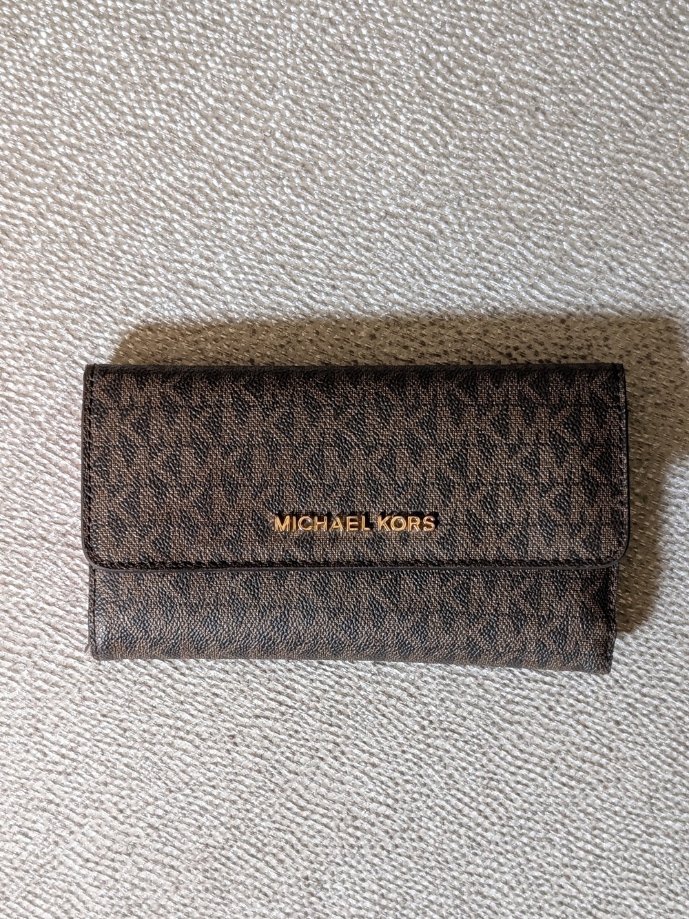 Michael Kors Brown Logo Continental Card Holder with Gold-Tone Hardware